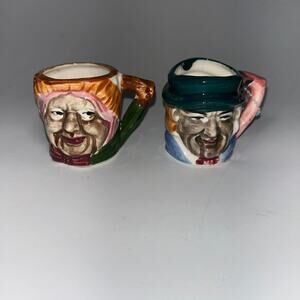 Set of 2 Vintage Toby Mugs Mini Cups Ceramic
